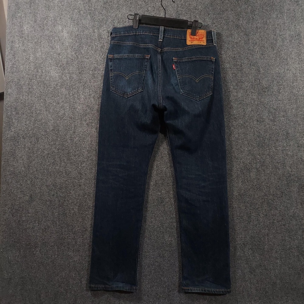 Levis 505 Jeans Mens 32x30 Blue Dark Wash Regular Straight Stretch Denim Pants - Picture 8 of 13